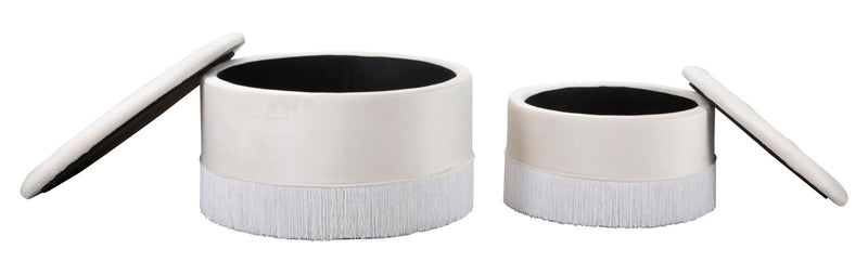 pouf con contenitore tondo in velluto colore crema