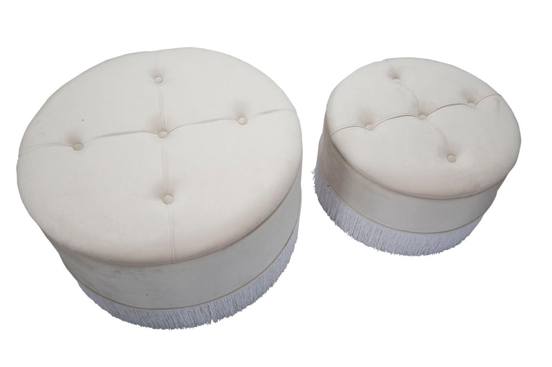 pouf con contenitore tondo in velluto colore crema