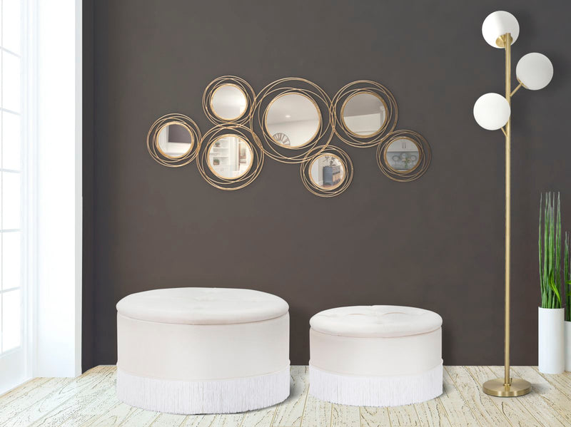 pouf con contenitore tondo in velluto colore crema