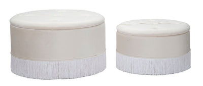 pouf con contenitore tondo in velluto colore crema