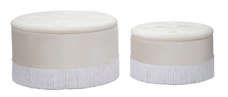 pouf con contenitore tondo in velluto colore crema