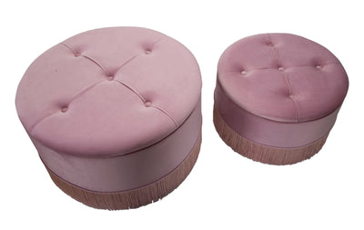 pouf con contenitore tondo in velluto colore rosa