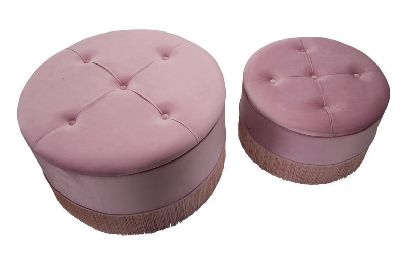 pouf con contenitore tondo in velluto colore rosa