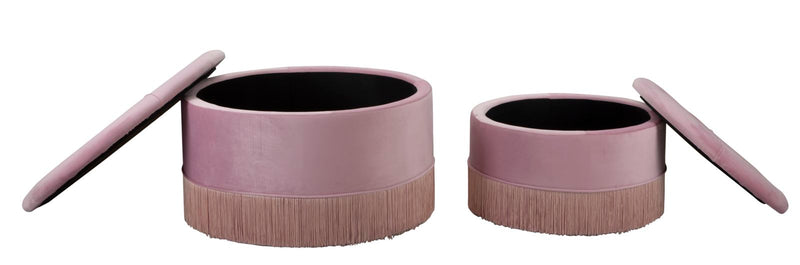 pouf con contenitore tondo in velluto colore rosa