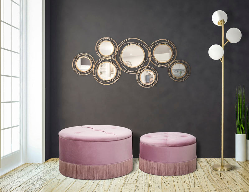 pouf con contenitore tondo in velluto colore rosa