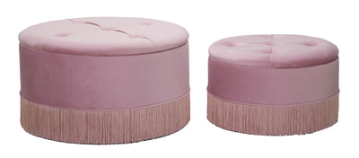 pouf con contenitore tondo in velluto colore rosa