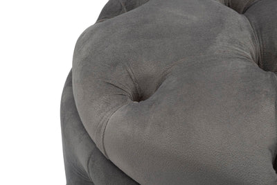 Pouf tondo contenitore imbottito rivestito in velluto grigio lavorazione capitonnè cm Ø 55x42h