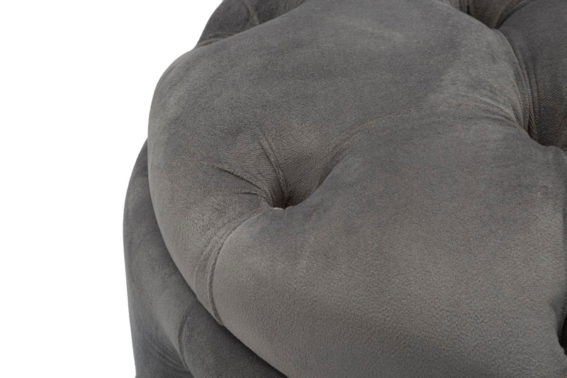 Pouf tondo contenitore imbottito rivestito in velluto grigio lavorazione capitonnè cm Ø 55x42h