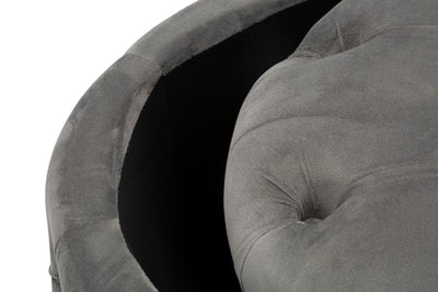 Pouf tondo contenitore imbottito rivestito in velluto grigio lavorazione capitonnè cm Ø 55x42h