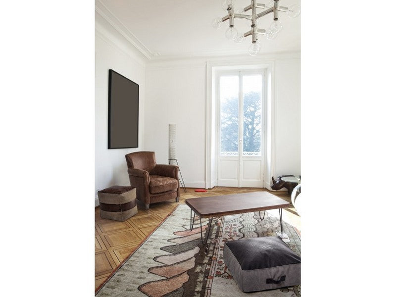 Pouf quadrato rivestito in tela e pelle stile vintage cm 40x40x40h