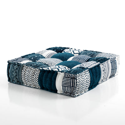 Pouf cuscino quadrato da terra rivestito in cotone patchwork cm 80x80x20h