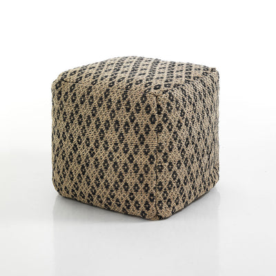 Pouf da soggiorno in lana colore beige con trama cm 50x50x45h