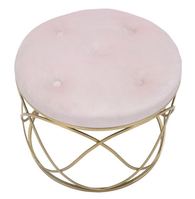 Pouf moderno base in metallo dorato seduta rivestita in tessuto rosa cm Ø 60x45h
