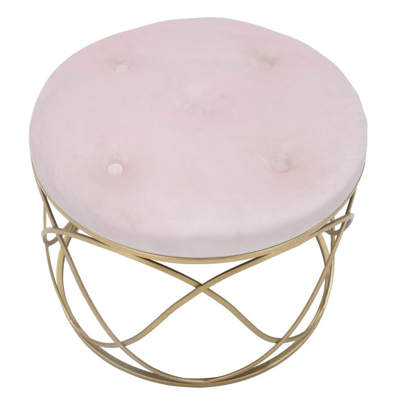 Pouf moderno base in metallo dorato seduta rivestita in tessuto rosa cm Ø 60x45h