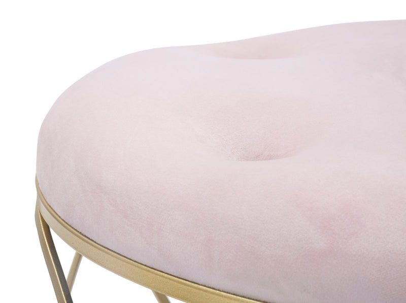 Pouf moderno base in metallo dorato seduta rivestita in tessuto rosa cm Ø 60x45h
