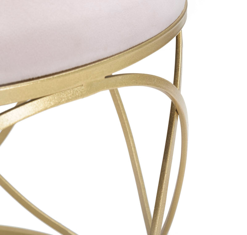 Pouf moderno base in metallo dorato seduta rivestita in tessuto rosa cm Ø 60x45h