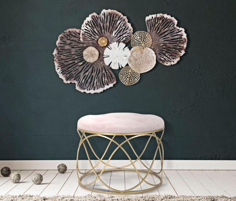 Pouf moderno base in metallo dorato seduta rivestita in tessuto rosa cm Ø 60x45h