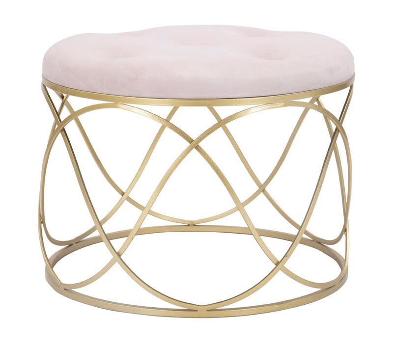 Pouf moderno base in metallo dorato seduta rivestita in tessuto rosa cm Ø 60x45h