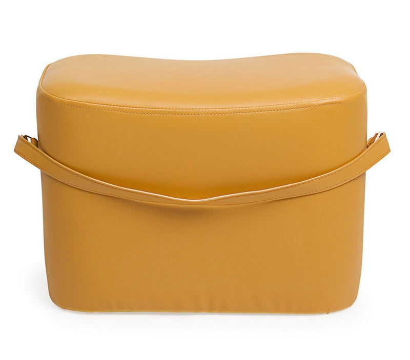 pouf moderno in similpelle con manico colore giallo