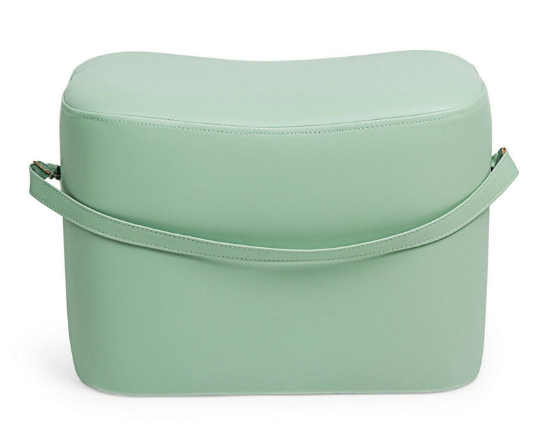 pouf moderno in similpelle con manico colore verde
