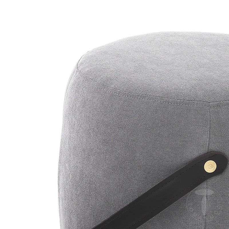 Pouf da soggiorno con rivestimento in tessuto e maniglia in ecopelle cm ø 40x40h - vari colori
