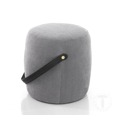 Pouf da soggiorno con rivestimento in tessuto e maniglia in ecopelle cm ø 40x40h - vari colori