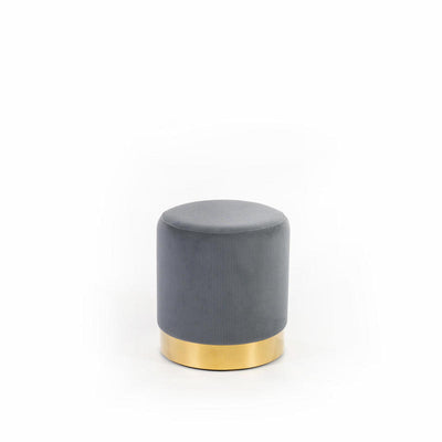 pouf moderno cilindro base in metallo dorato in velluto a coste colore grigio