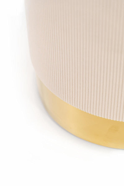 pouf moderno cilindro base in metallo dorato in velluto a coste panna