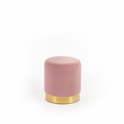 pouf moderno cilindro base in metallo dorato in velluto a coste colore rosa