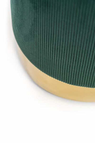 pouf moderno cilindro base in metallo dorato in velluto a coste colore verde