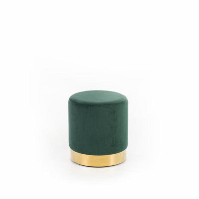 pouf moderno cilindro base in metallo dorato in velluto a coste colore verde