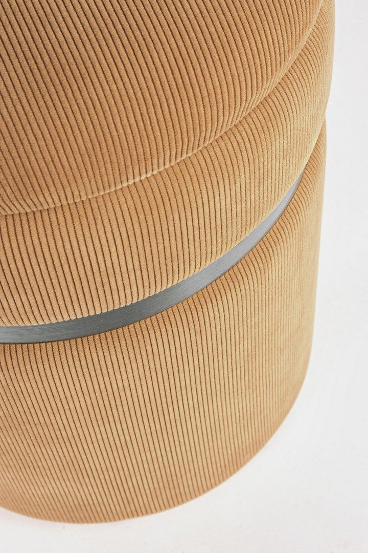 pouf contenitore tondo in velluto a costine arancio
