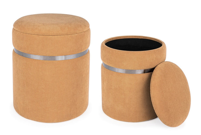 pouf contenitore tondo in velluto a costine arancio