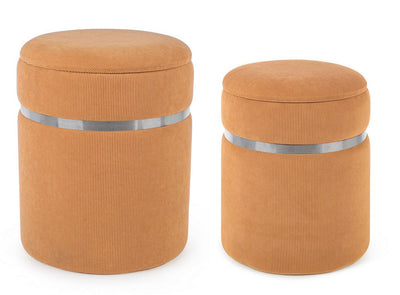 pouf contenitore tondo in velluto a costine arancio