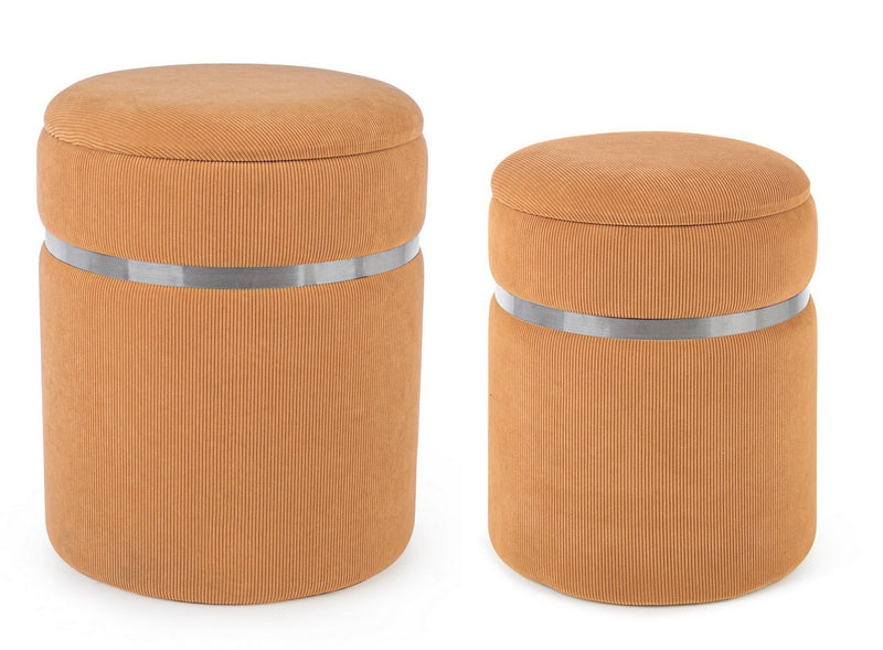 pouf contenitore tondo in velluto a costine arancio