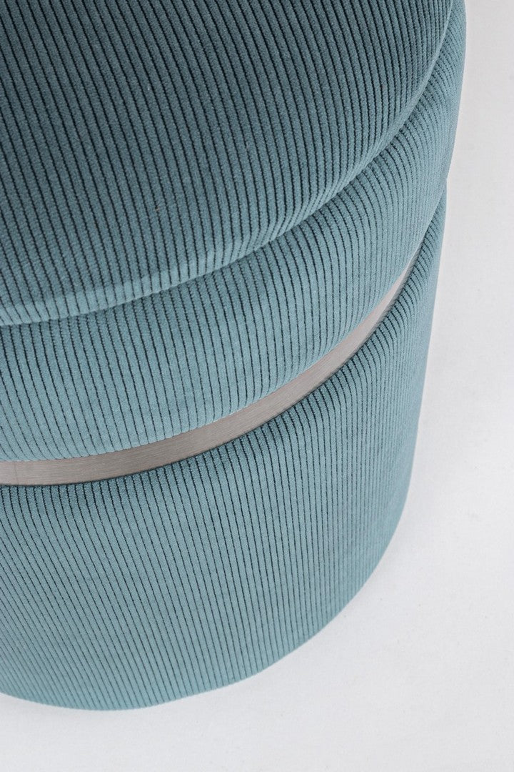 pouf contenitore tondo in velluto a costine colore blu