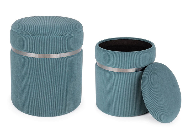 pouf contenitore tondo in velluto a costine colore blu