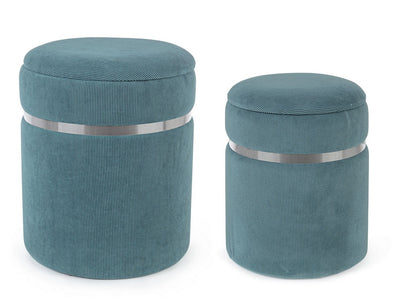 pouf contenitore tondo in velluto a costine colore blu