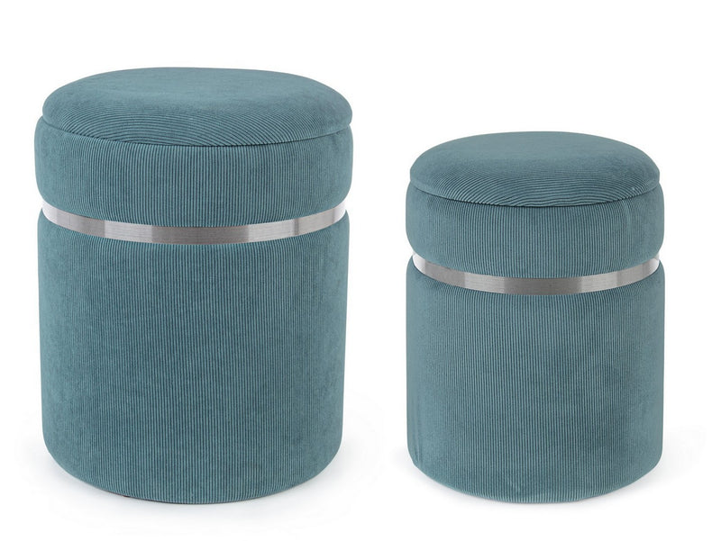 pouf contenitore tondo in velluto a costine colore blu