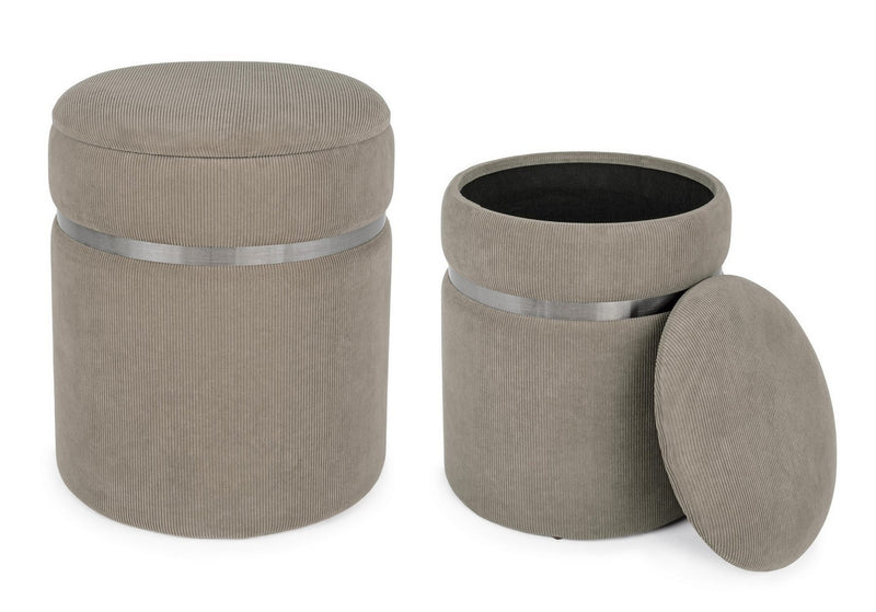 pouf contenitore tondo in velluto a costine colore grigio