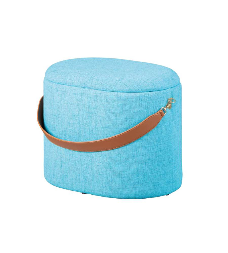 pouf contenitore moderno in tessuto azzurro con maniglia