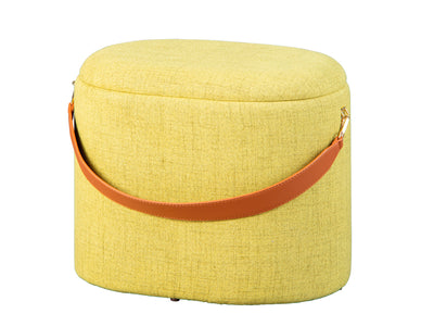 pouf contenitore moderno in tessuto giallo con maniglia