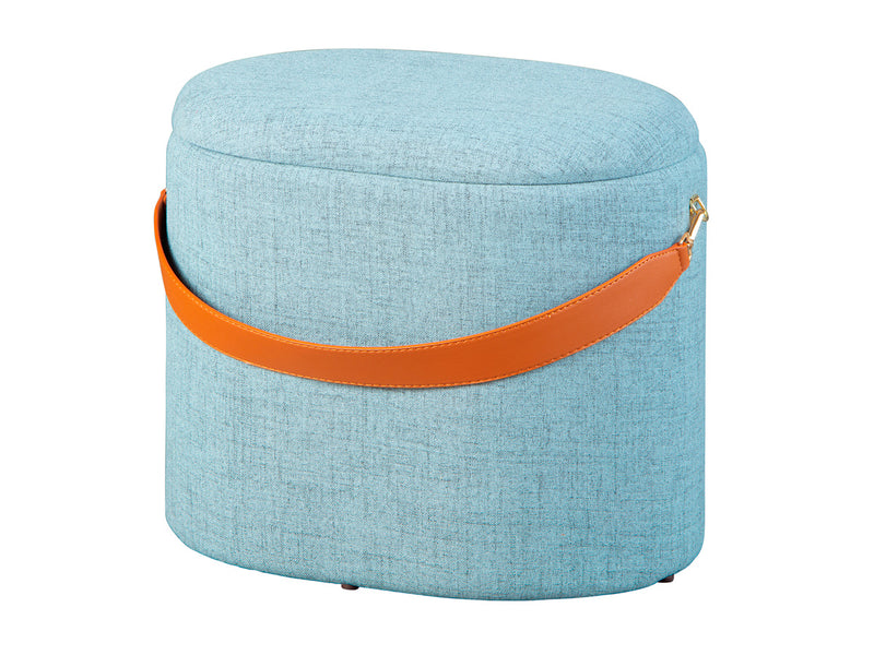 pouf contenitore moderno in tessuto grigio chiaro con maniglia