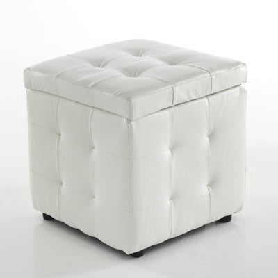 Pouf cubo contenitore poggiapiedi moderno in similpelle bianca