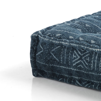 Pouf poggiapiedi rettangolare morbido in cotone colore blu cm 40x80x20h