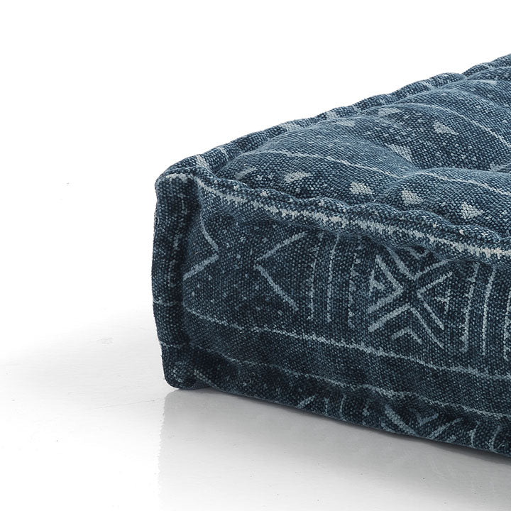 Pouf poggiapiedi rettangolare morbido in cotone colore blu cm 40x80x20h