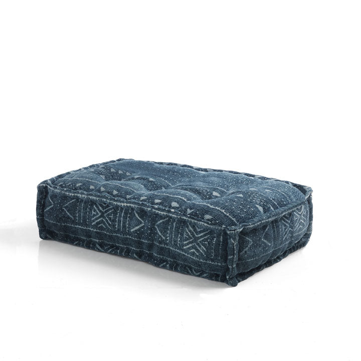 Pouf poggiapiedi rettangolare morbido in cotone colore blu cm 40x80x20h