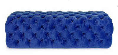 pouf rettangolare in velluto blu lavorazione capitonnè