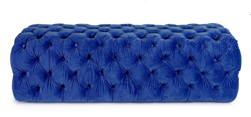 pouf rettangolare in velluto blu lavorazione capitonnè