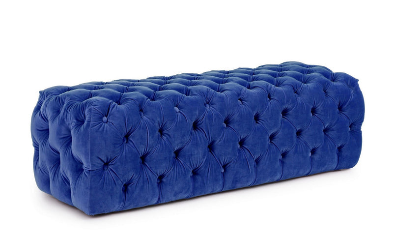 pouf rettangolare in velluto blu lavorazione capitonnè